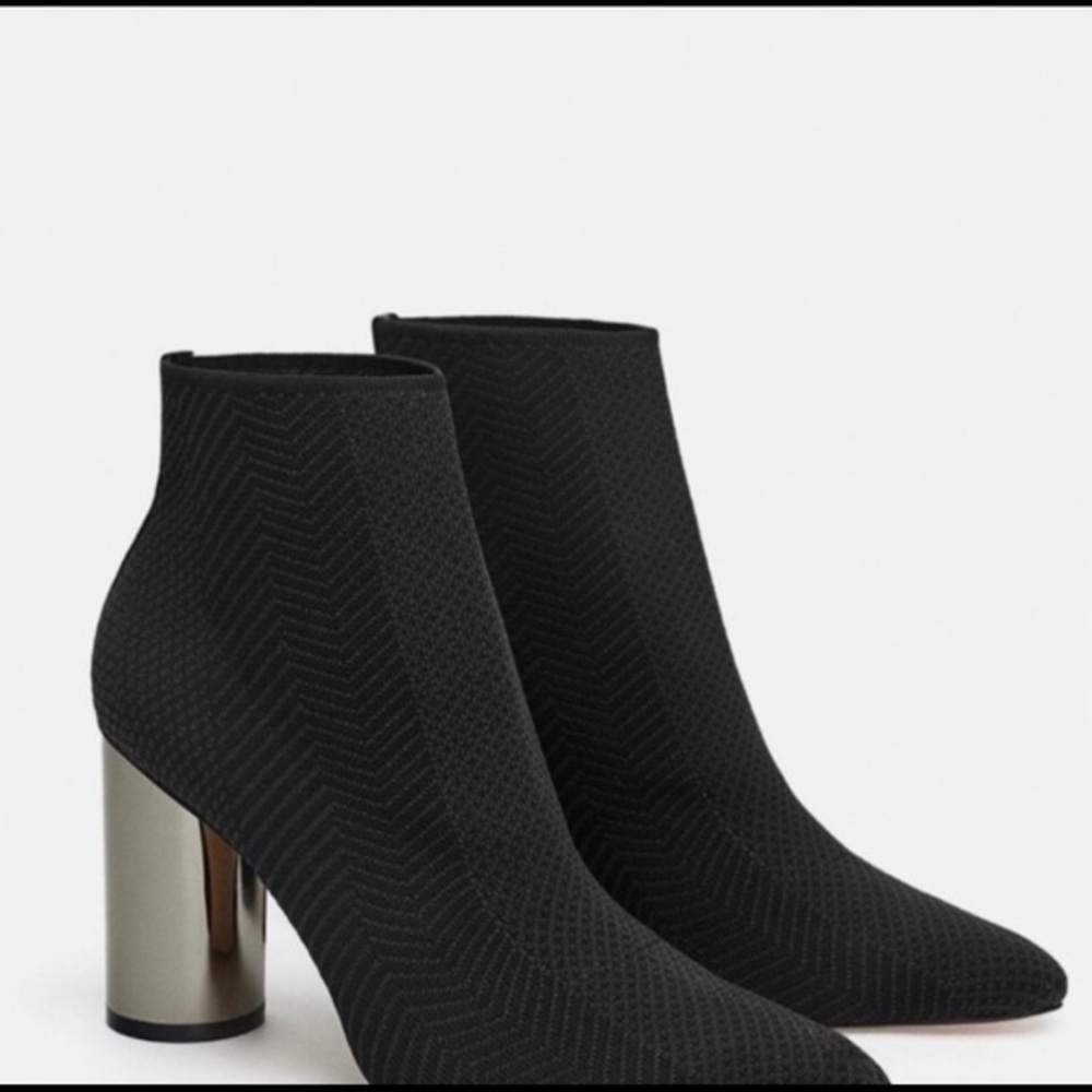 Zara Black Boots with Metallic Heel Size 40